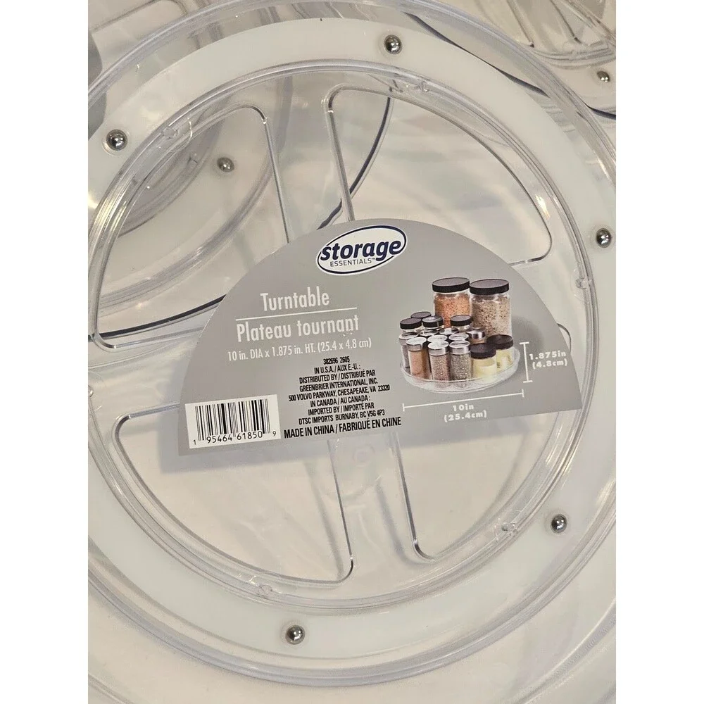NWT 10 Inch Clear Plastic Turntable Lazy Susan - Set of 3